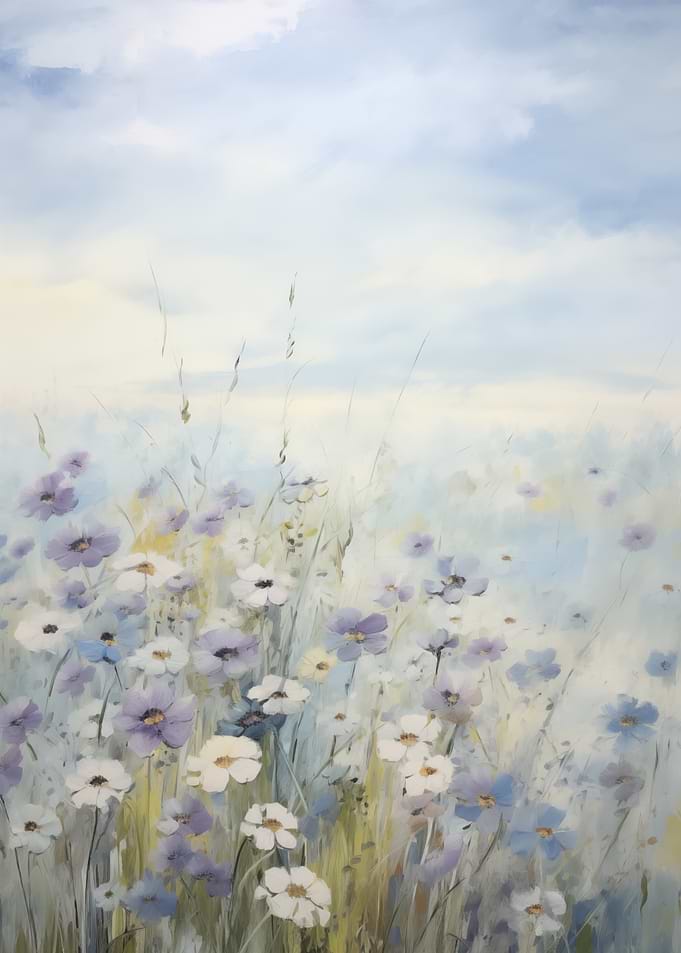 Blue Floral Field Painting