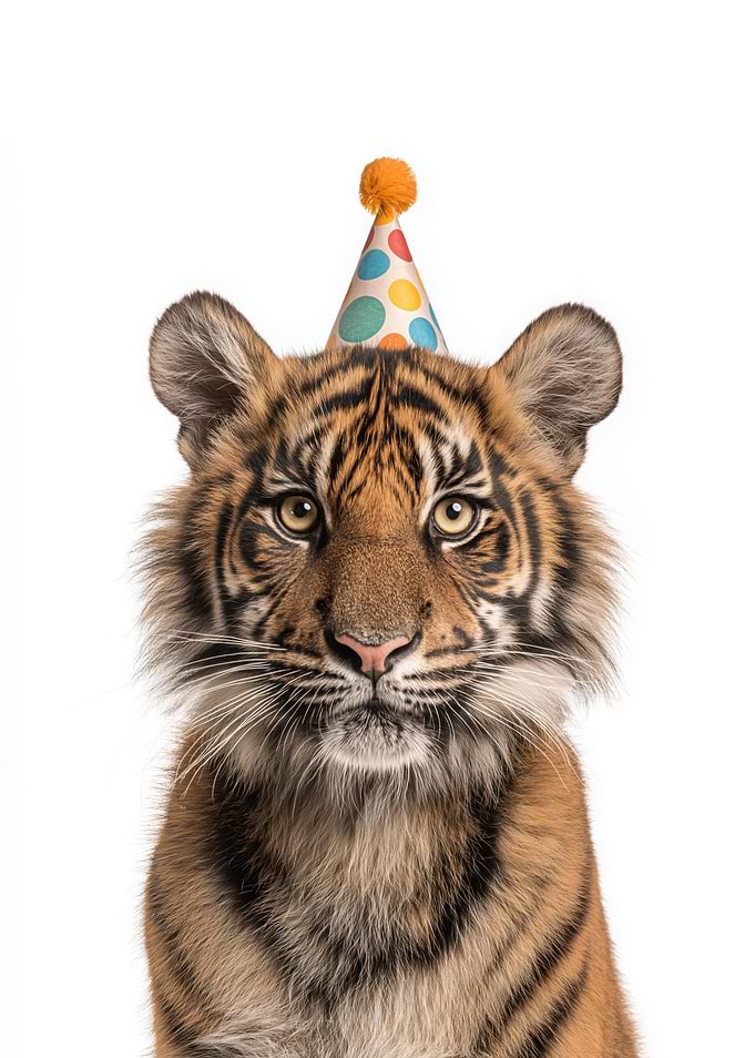Tiger cub with party hat