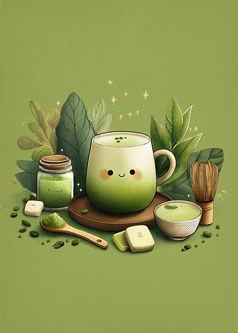 Cute Matcha Tea Still Life