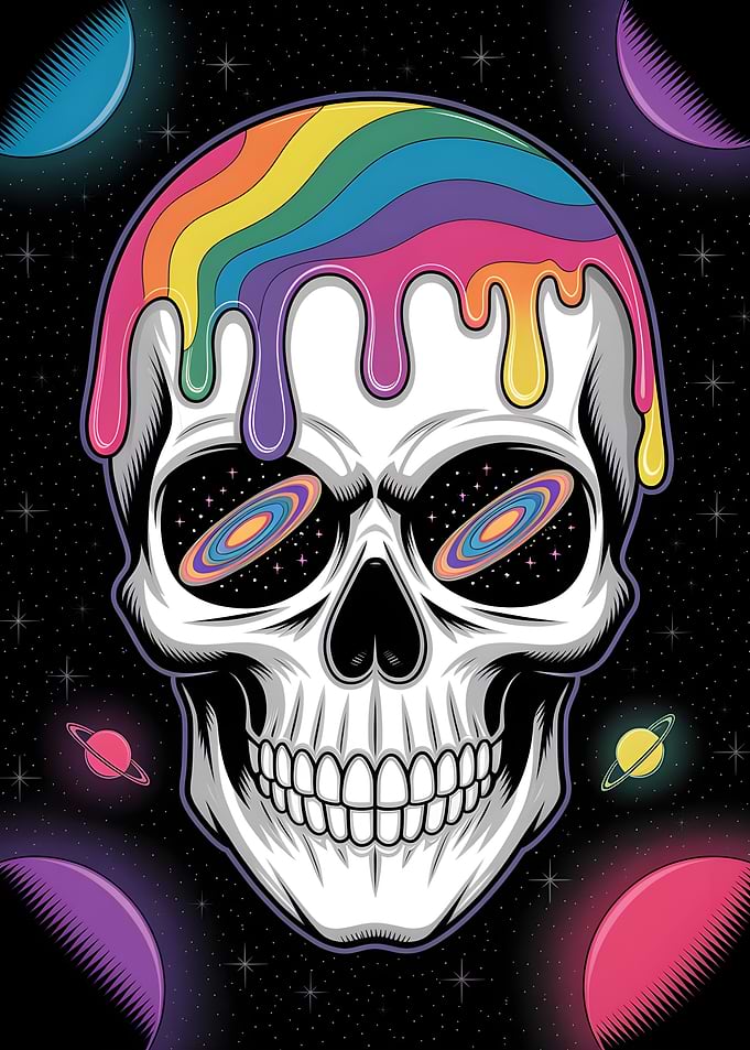 Cosmic Skull with Rainbow Drip