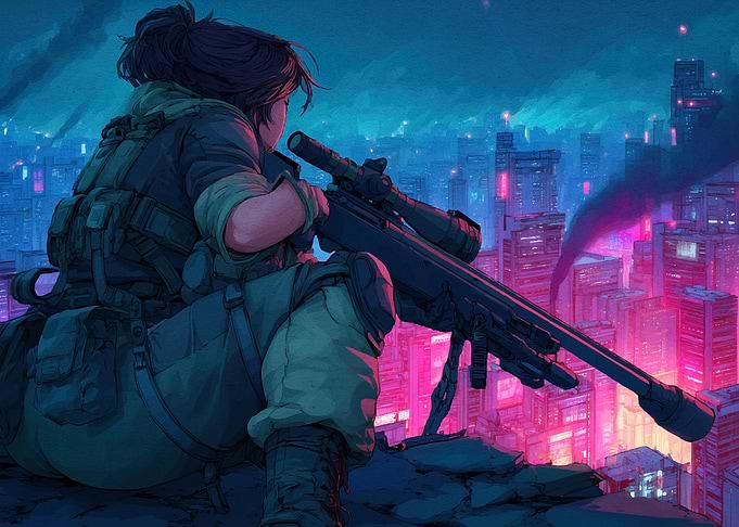 Cyberpunk Sniper Rooftop