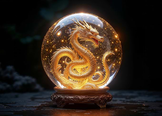 Golden Dragon in Glass Orb