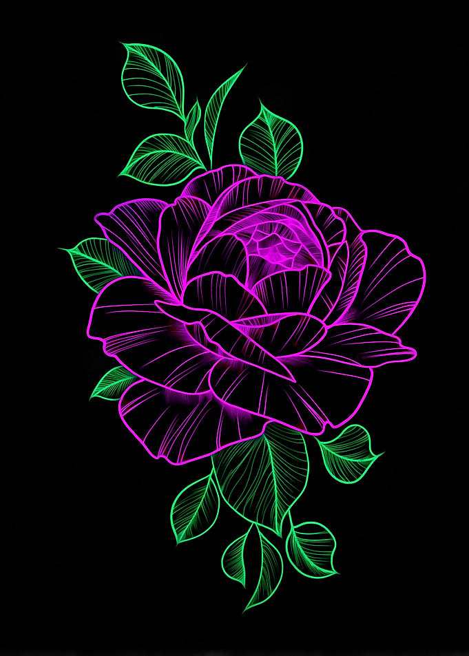 Neon Rose on Black Background
