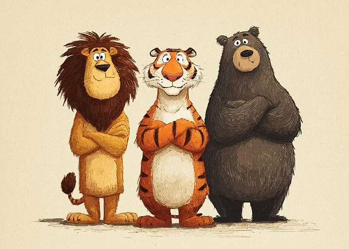 Cartoon Lion, Tiger, and Bear
