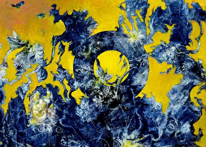Abstract Yellow and Blue Circle Painting