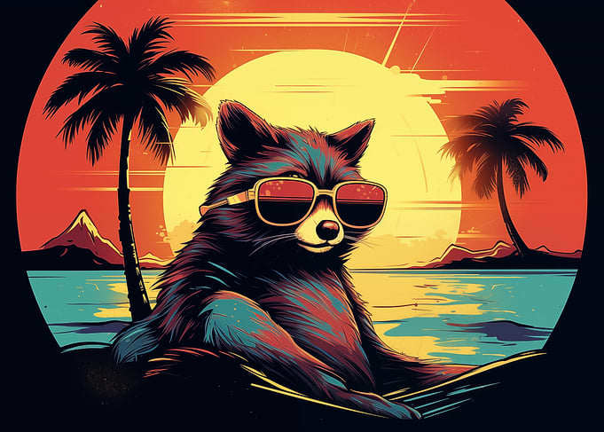 Cool raccoon on the beach