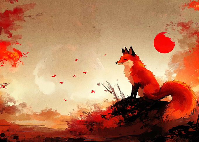 Fox in Autumn Landscape Digital Art