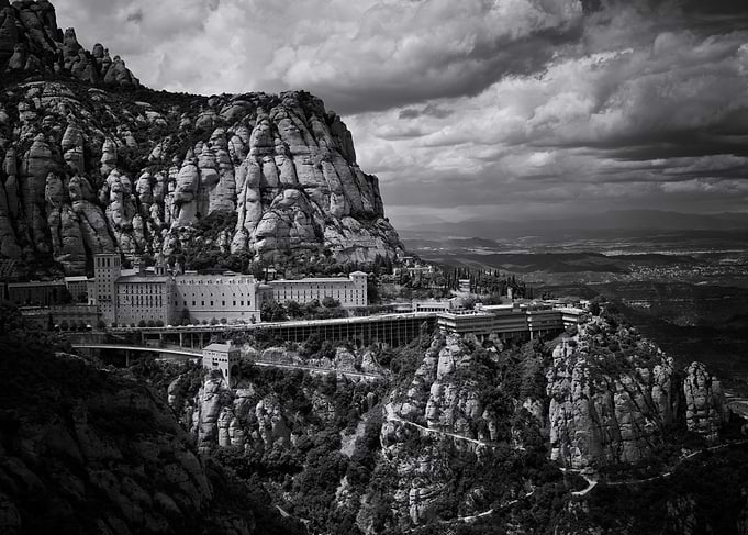 Montserrat Monastery In Black And White