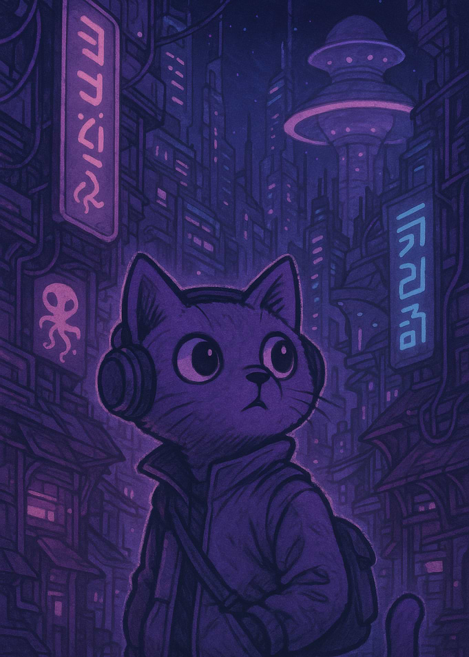 Cyberpunk Cat in Futuristic Cityscape