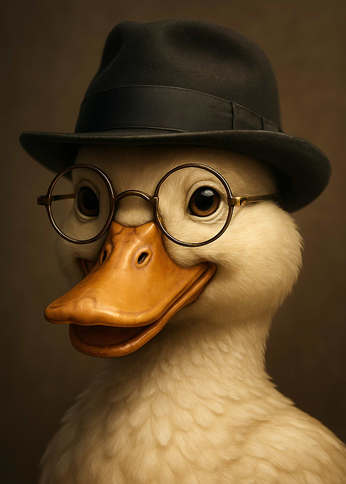 Duck with Fedora Hat and Glasses Portrait