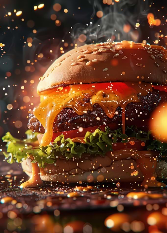 Delicious Burger with Dripping Cheese