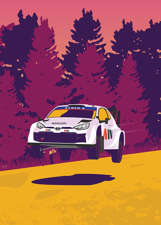 Rally Car Jumping in Forest Illustration