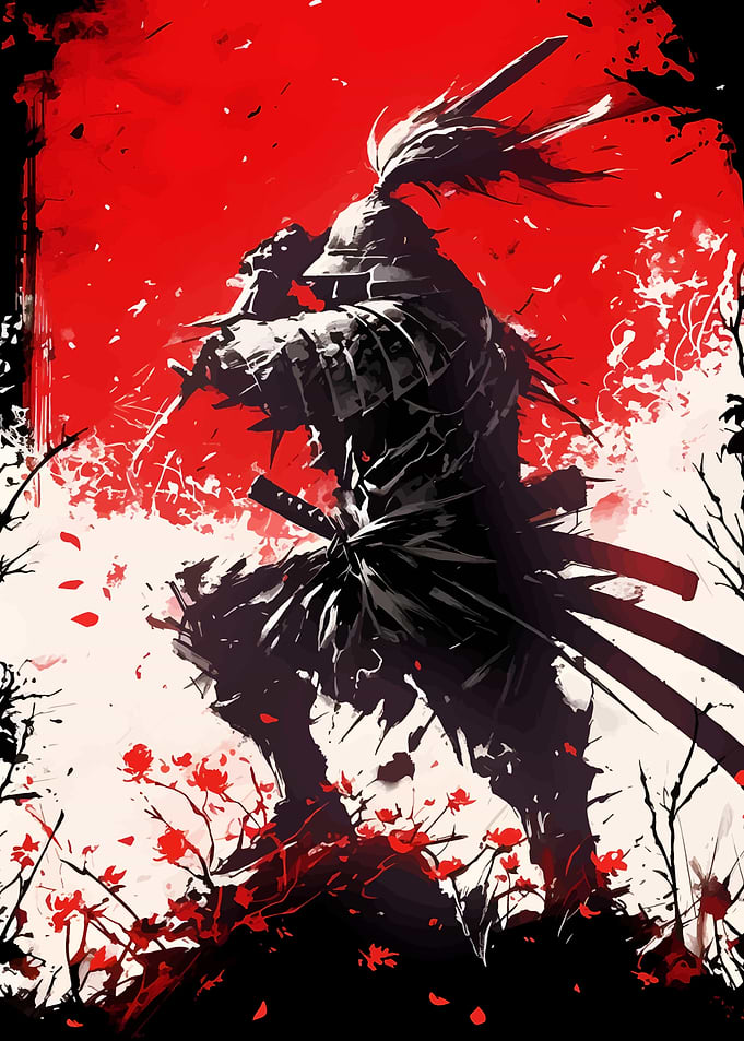 Samurai Warrior in Red and Black