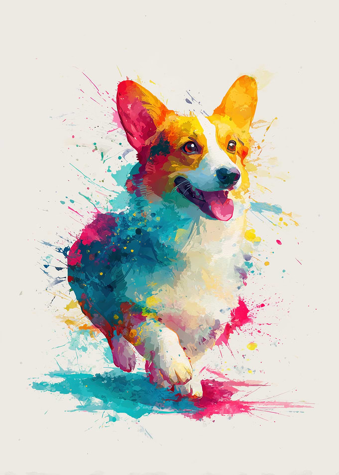Colorful Corgi Dog Watercolor Painting