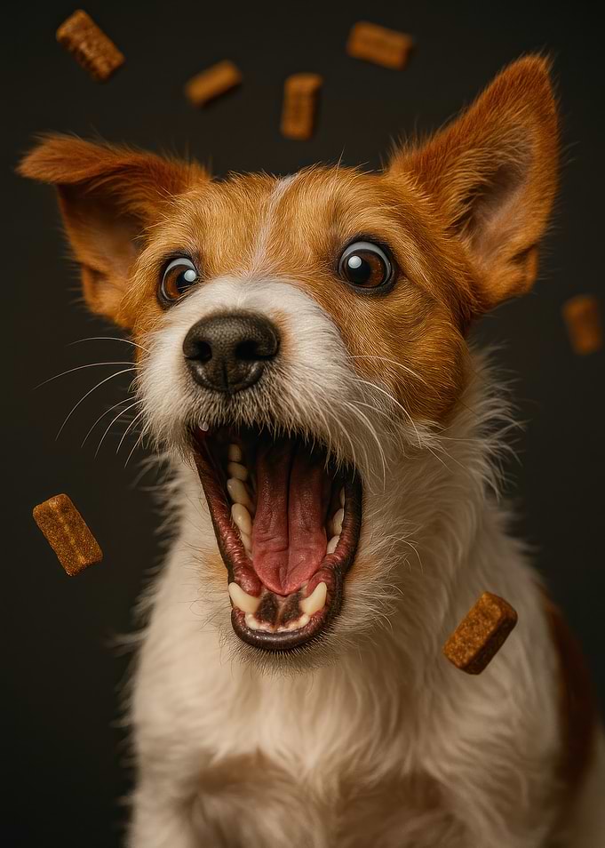 Excited Dog Catching Treats