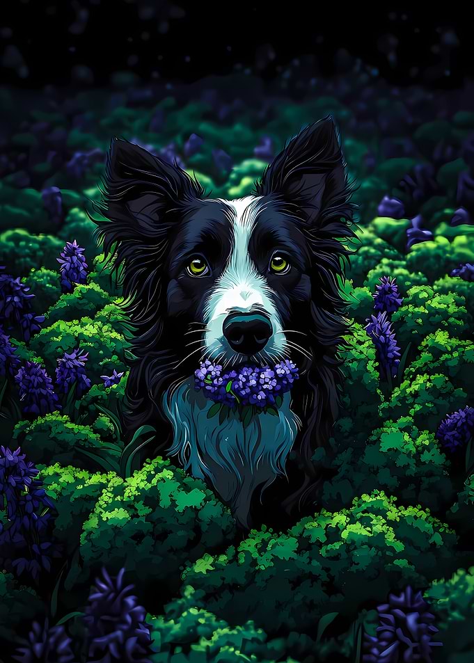 Border Collie in Lavender Field
