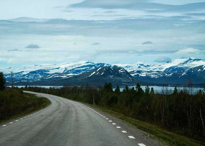 Road to Snowy Mountains Landscape