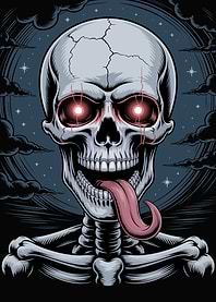 Skull with Glowing Eyes and Tongue