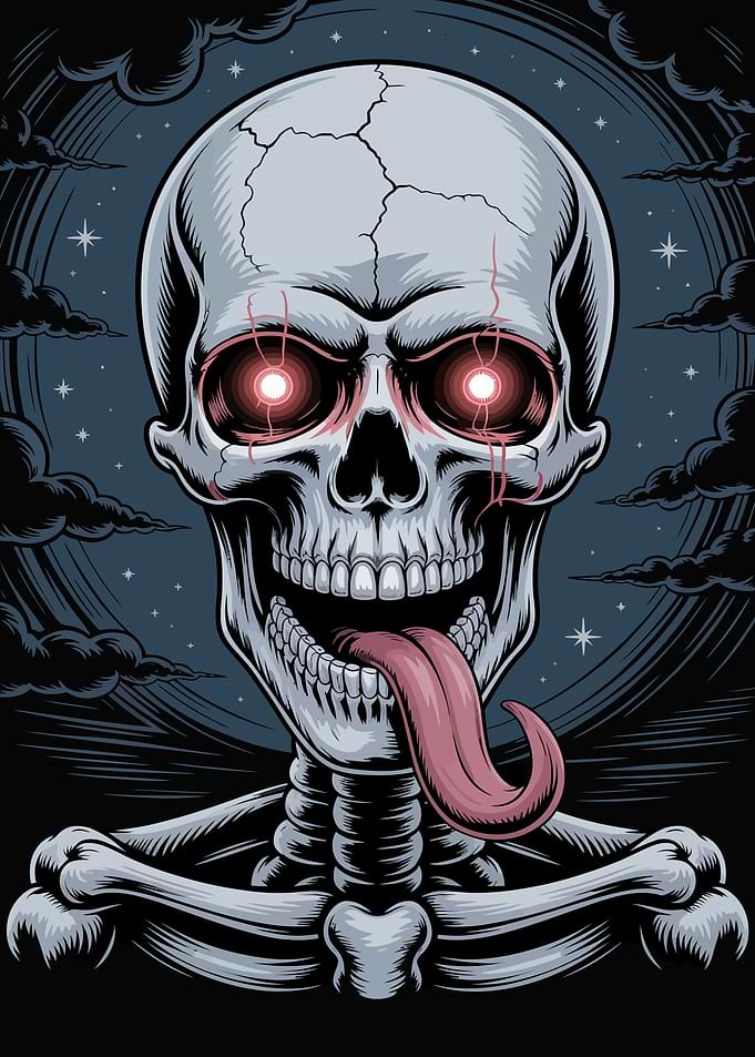Skull with Glowing Eyes and Tongue