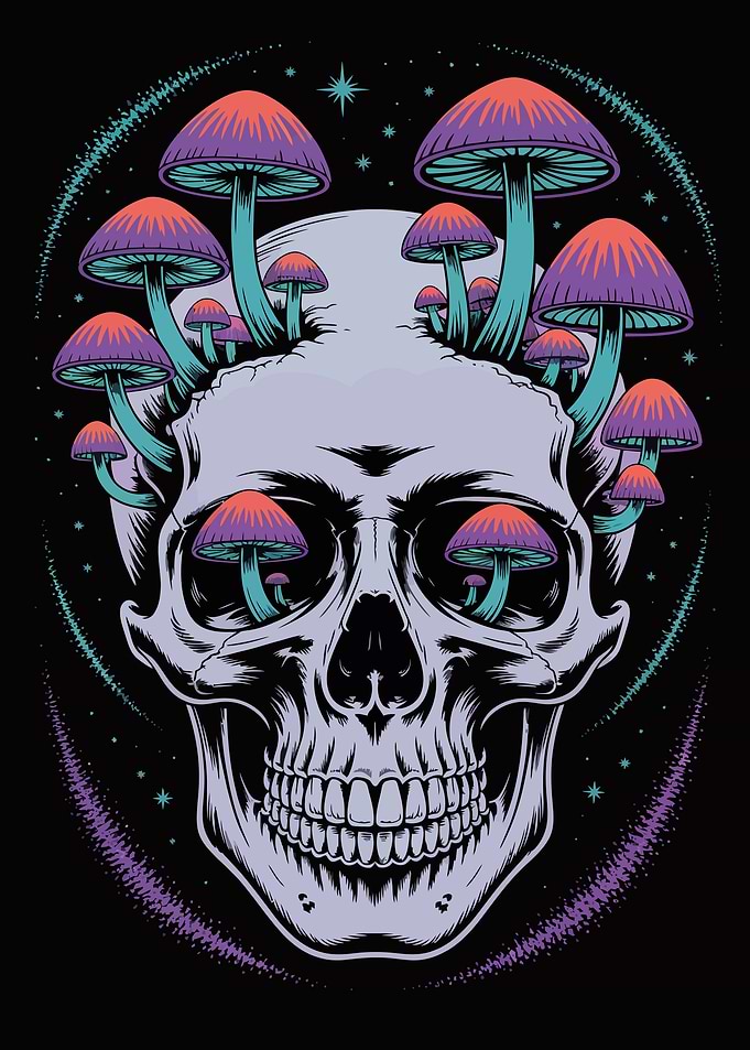 Skull with Mushrooms Digital Art