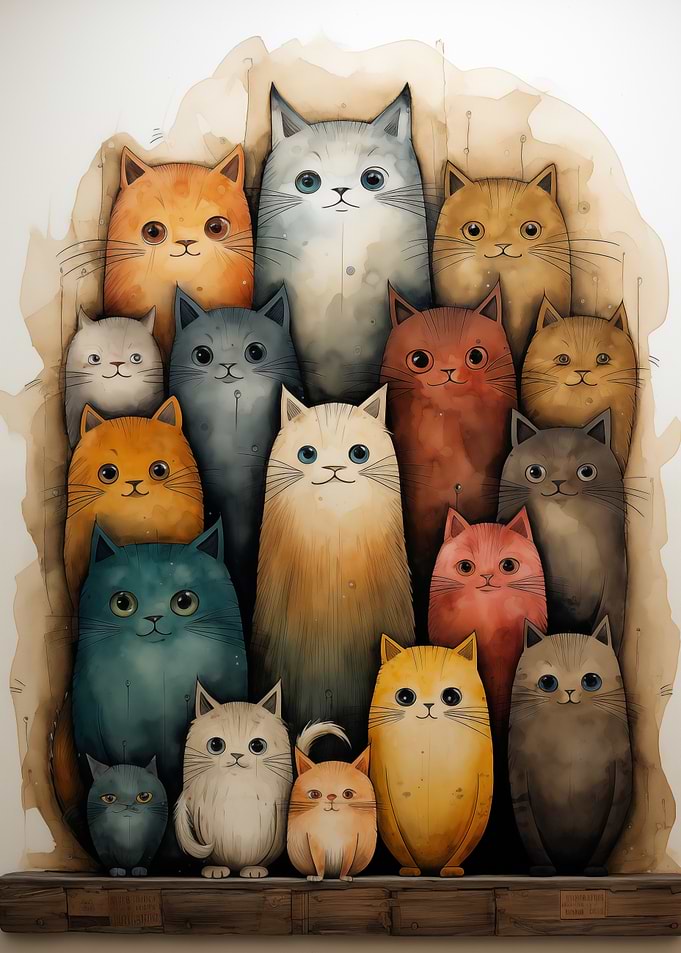 Watercolor Cat Family