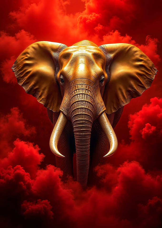 Golden Elephant in Red Clouds