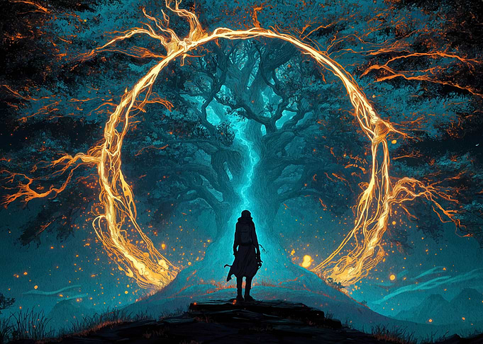 Mystical Tree Portal with Figure