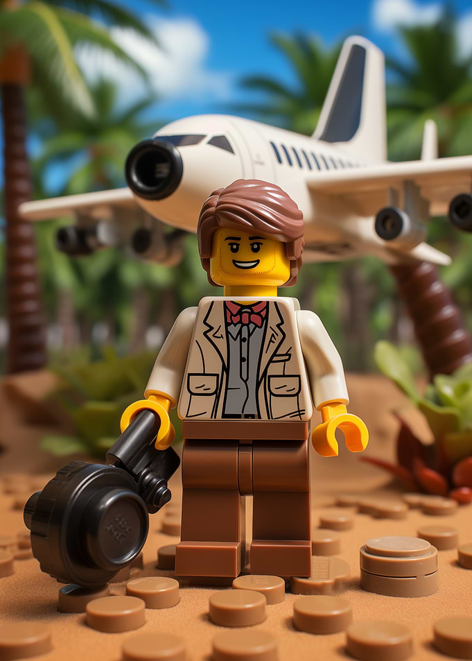 Lego Adventurer with Plane Backdrop