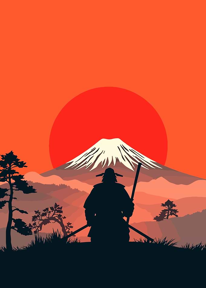 Samurai Silhouette with Mount Fuji Backdrop