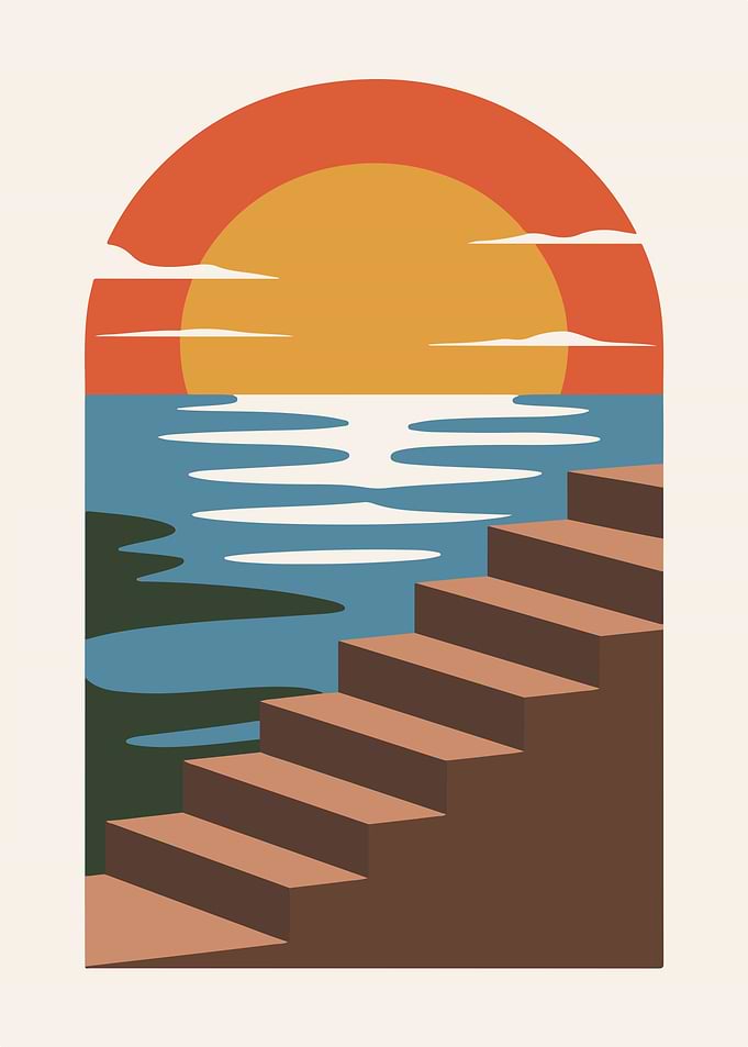 Sunset Stairs Minimalist Art