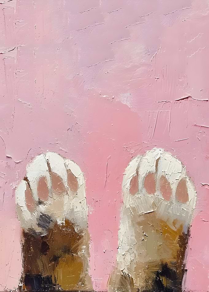 Cat Paws Painting on Pink Background