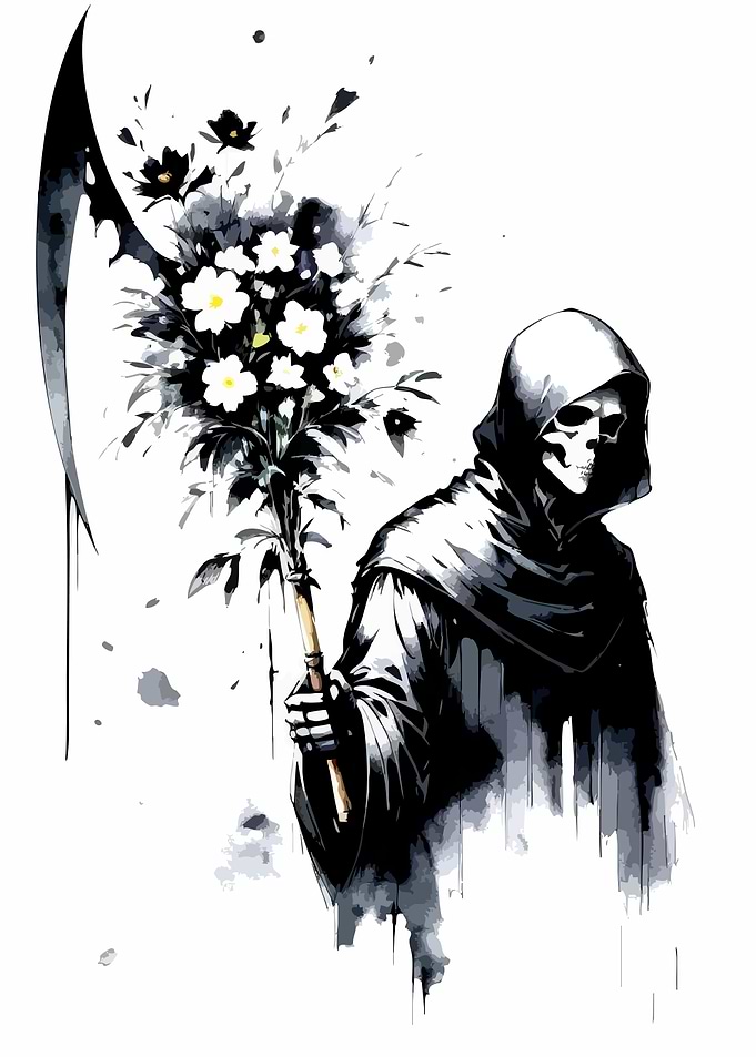 Grim Reaper with Flowers and Scythe