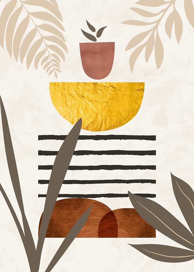 Abstract Geometric Shapes with Botanical Elements