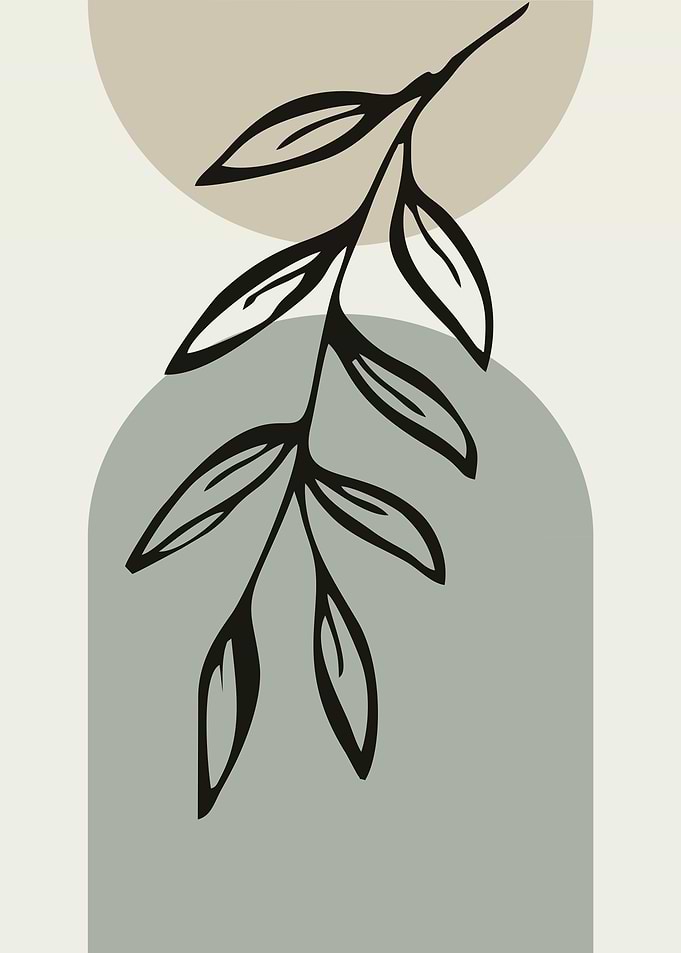 Minimalist Leaf and Geometric Shapes Art
