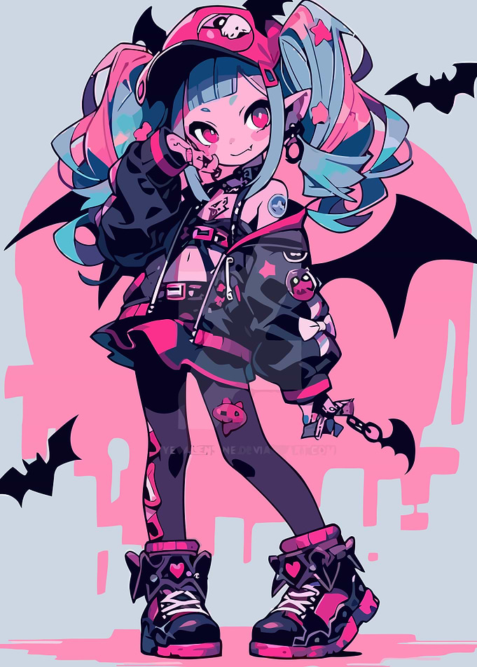 Anime Vampire Girl with Bat Wings