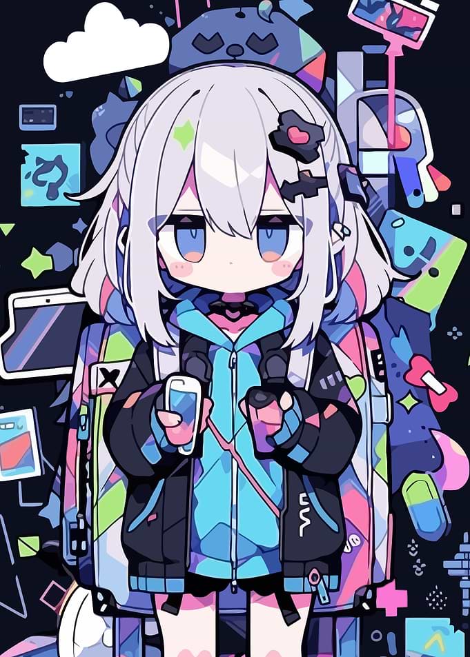 Anime Girl with Backpack and Phone