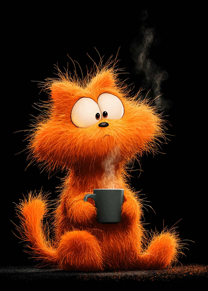 Orange Cat with Coffee Mug