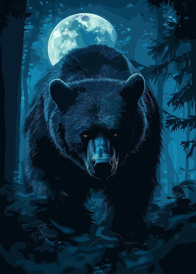 Bear in the Moonlight Forest