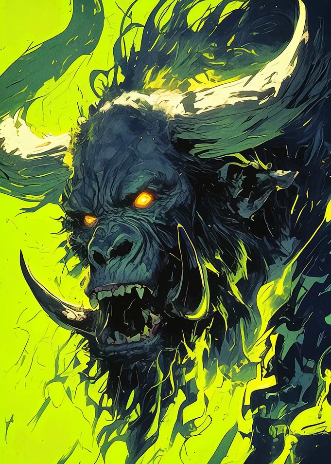 Monster with horns and glowing eyes