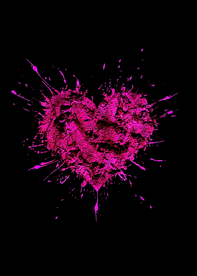 Pink Splatter Heart on Black