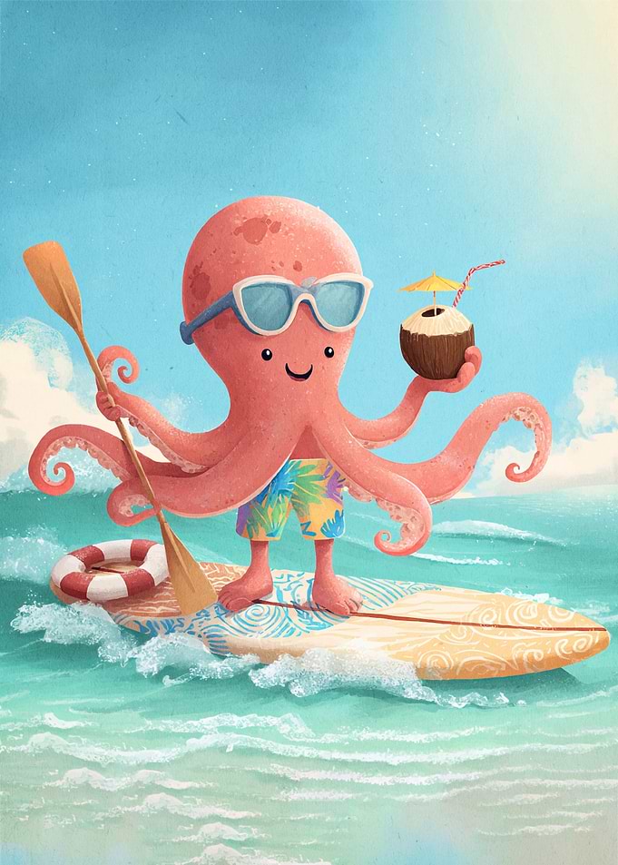 Octopus Surfing Coconut Drink