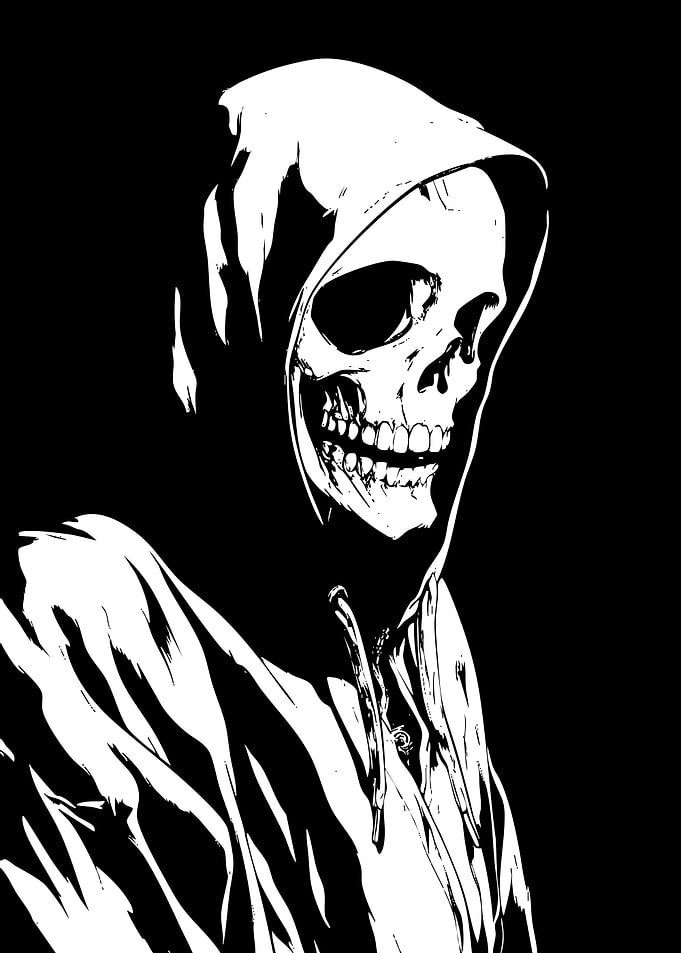 Hooded Skull Black and White Art