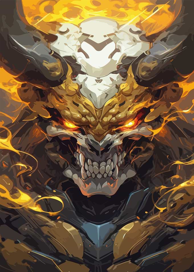 Cyberpunk Demon with Fiery Aura