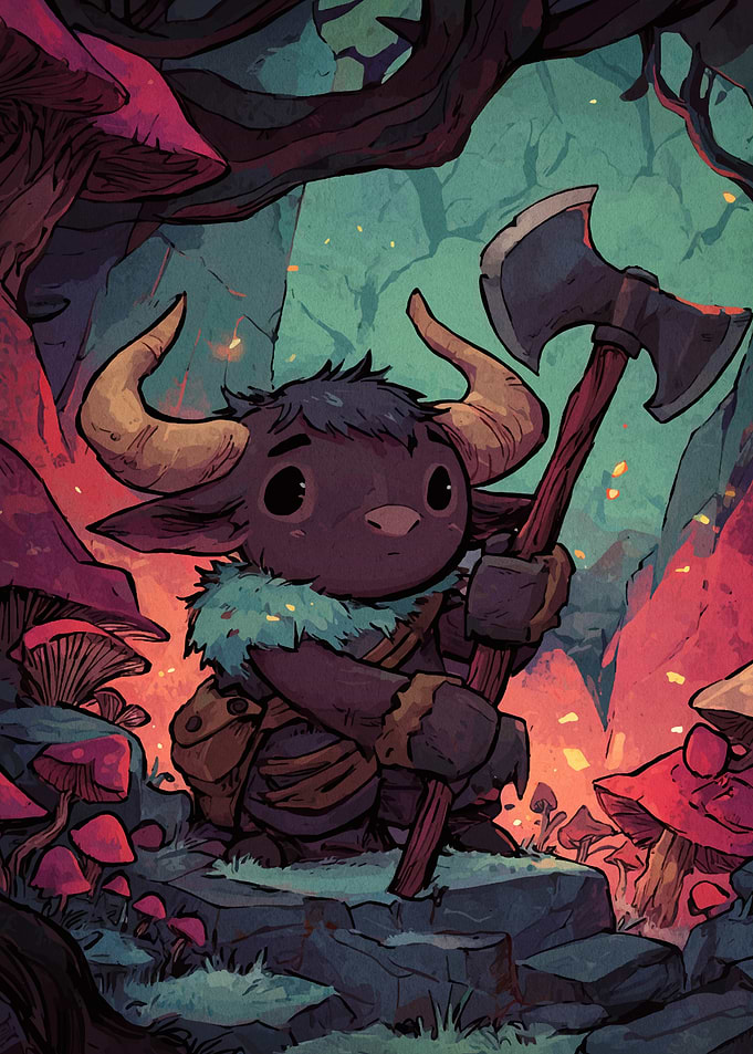 Cute Minotaur with Axe in Forest