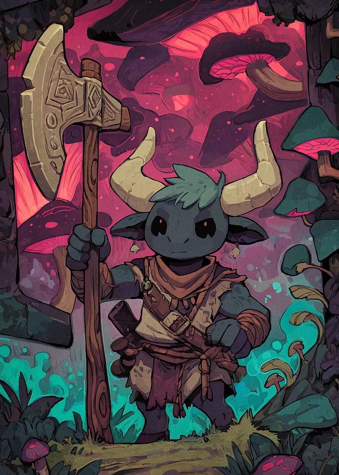 Minotaur Warrior in Mushroom Forest