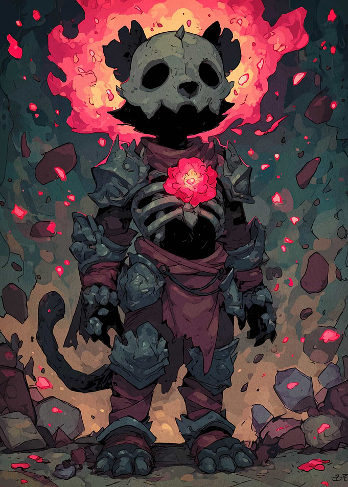 Armored Skull Cat with Rose