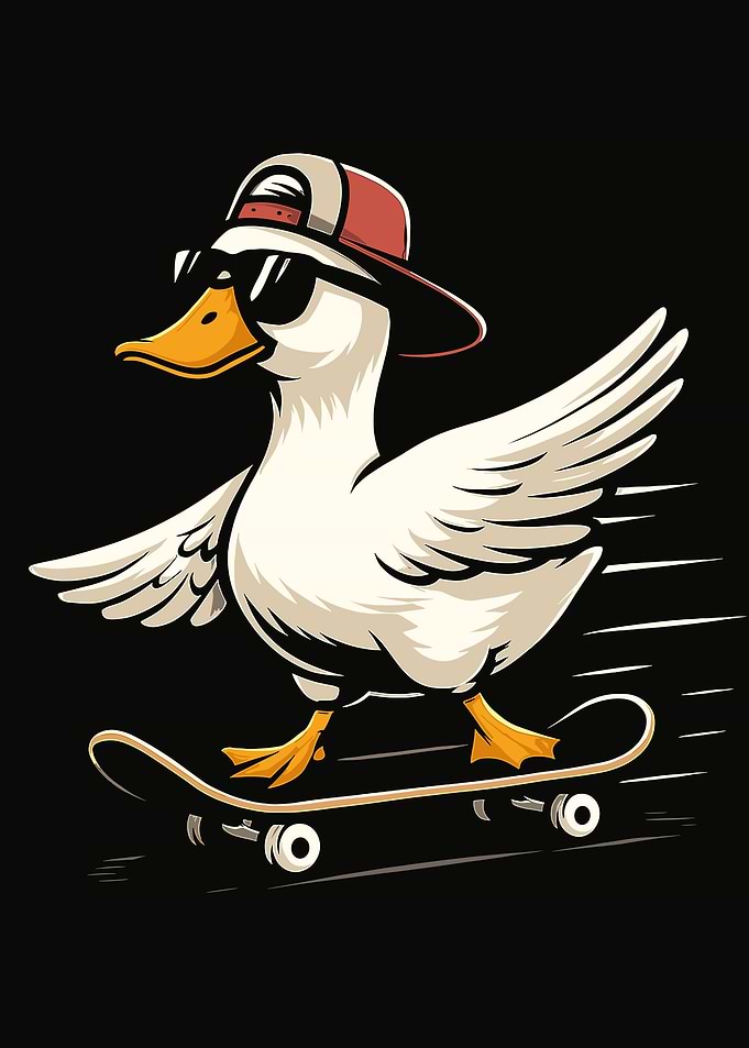 Duck on Skateboard with Sunglasses