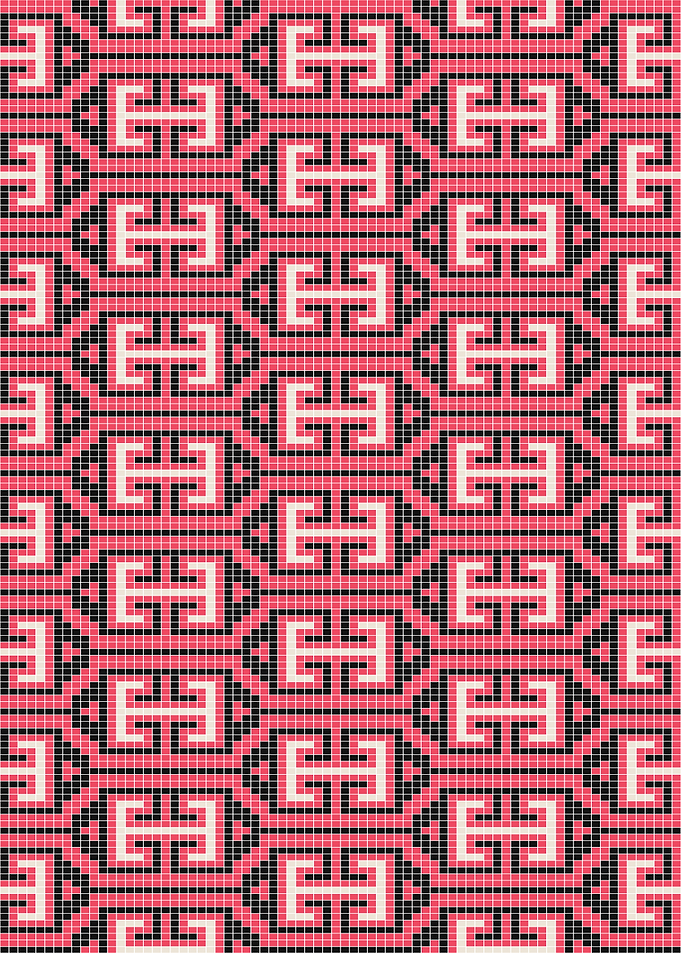 Geometric Pixel Pattern in Pink and Black