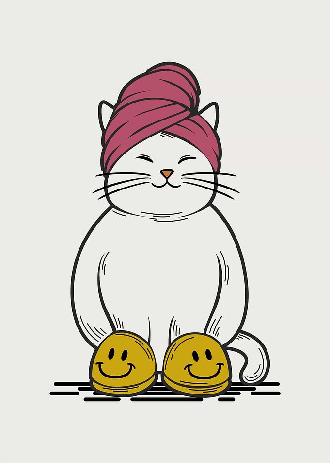 Relaxed Cat with Towel and Slippers