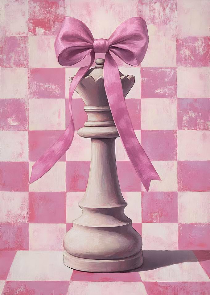Pink Chess Queen with Bow Painting